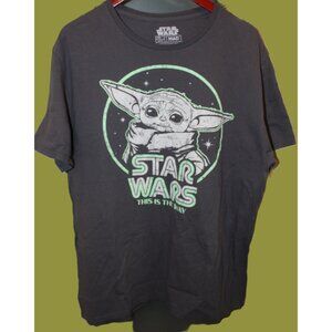 Star Wars Mandalorian Grogu Mens Gray Short Sleeve T Shirt Size Extra Large